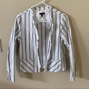 Drew Anthropologie White Blue Pinstripe Linen Blend Jacket
